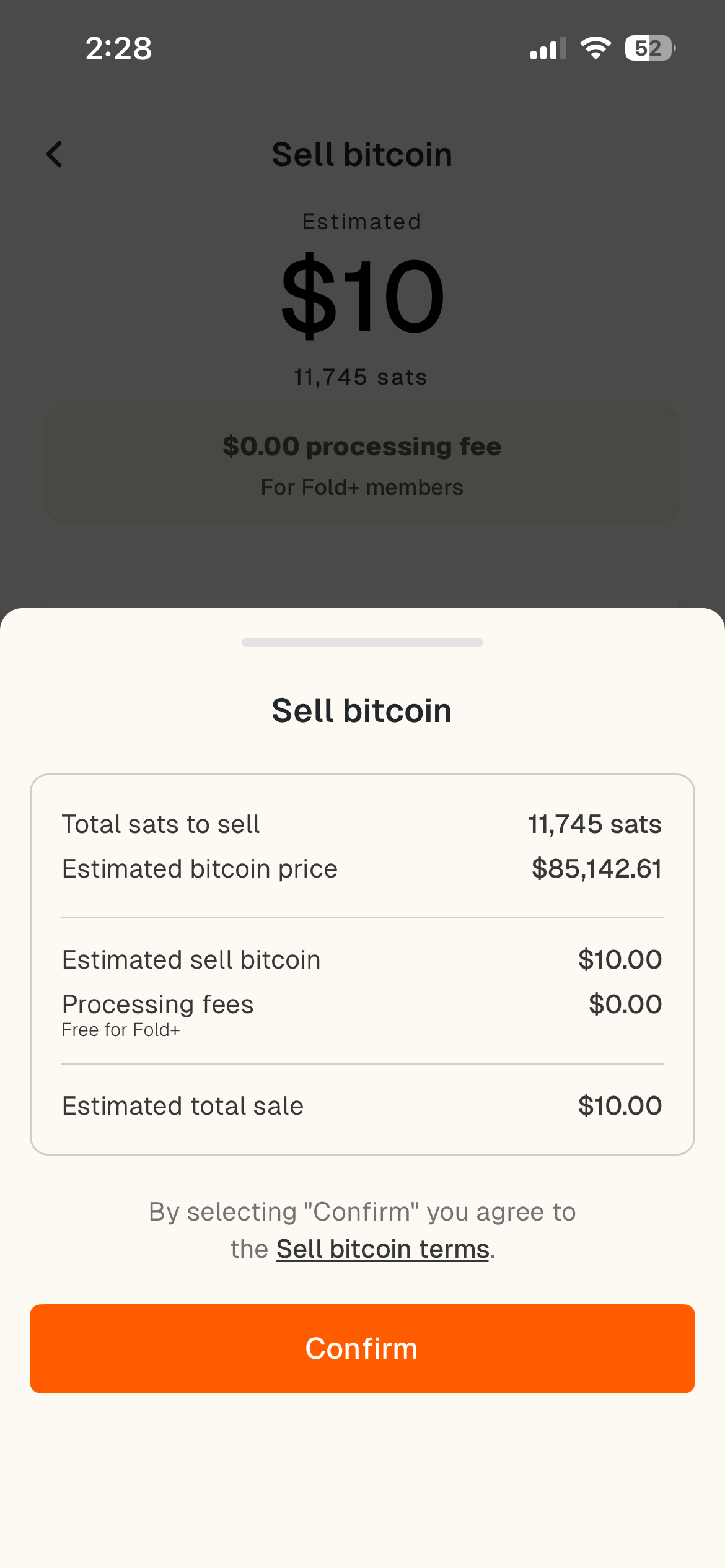 Full breakdown modal before confirmation