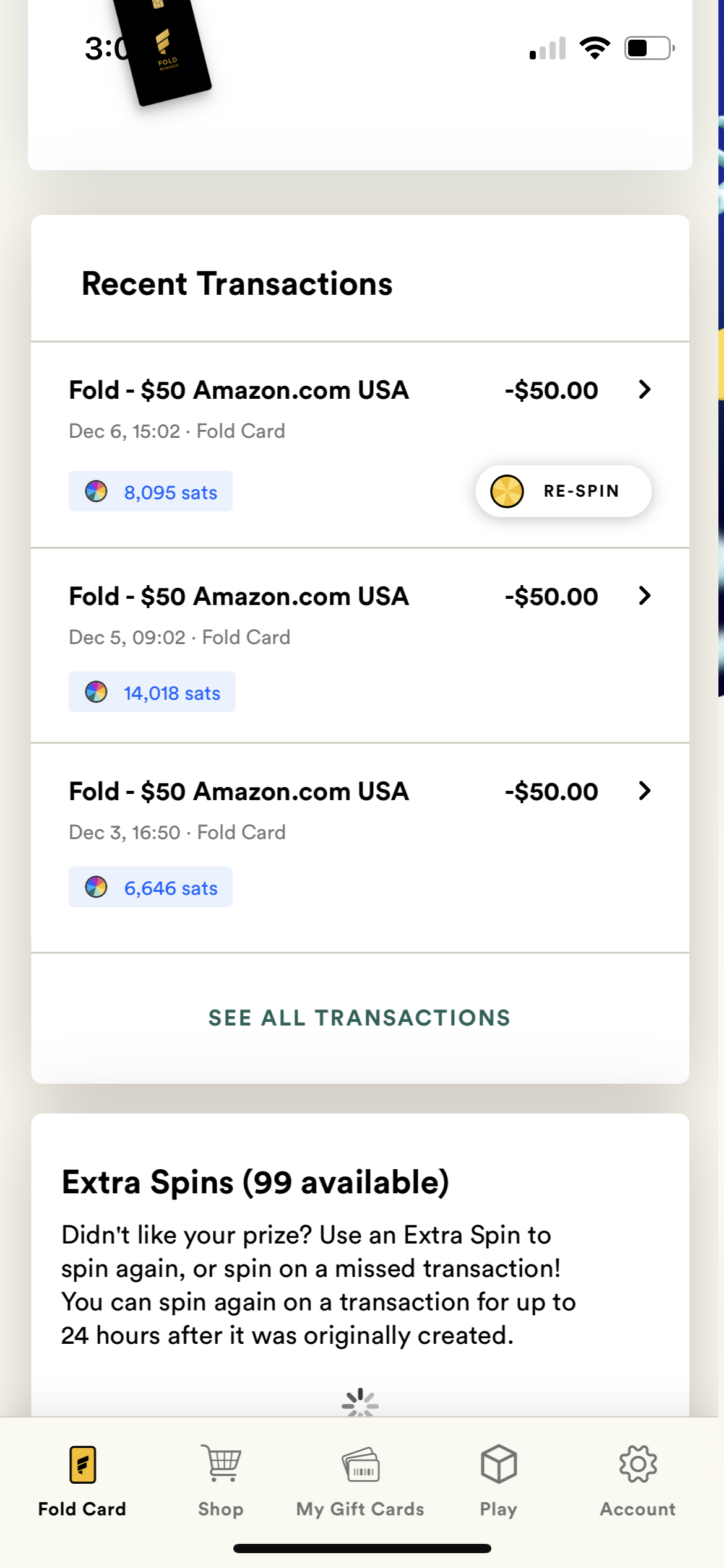Purchase-tied spin wheel showing transaction rewards